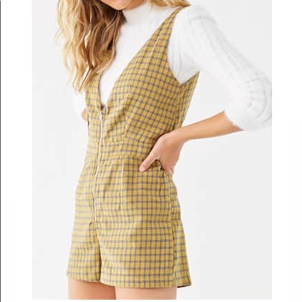 Mustard/navy plunging v romper